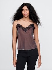 Gap Brown V-Neck Velvet Lace-Trim Cami Top - Image 1 of 5