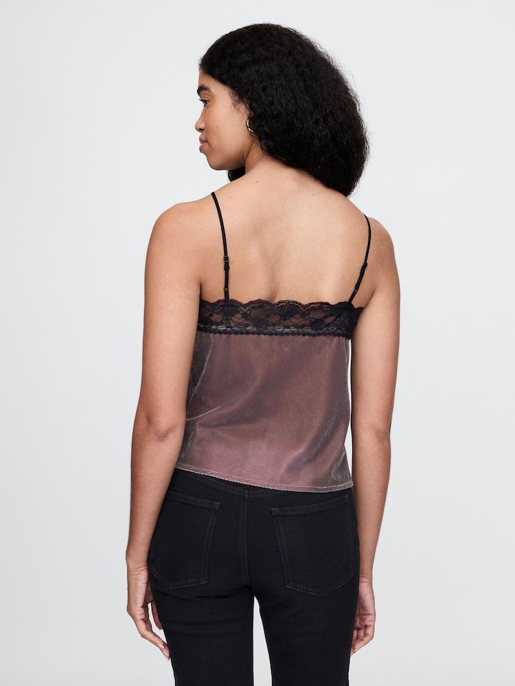 Gap Brown V-Neck Velvet Lace-Trim Cami Top - Image 2 of 5