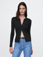 Gap Black CashSoft Rib Polo Cardigan - Image 1 of 5