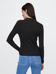Gap Black CashSoft Rib Polo Cardigan - Image 3 of 5