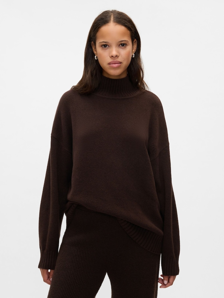 Gap Brown CashSoft Mock Neck Ribbed Knit Jumper - Image 1 of 5 Gap Brown CashSoft Mock Neck Ribbed Knit Jumper - Image 1 of 5