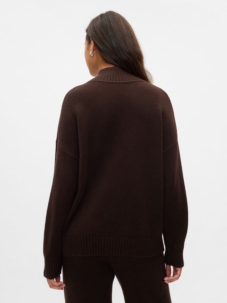 Gap Brown CashSoft Mock Neck Ribbed Knit Jumper - Image 2 of 5 Gap Brown CashSoft Mock Neck Ribbed Knit Jumper - Image 2 of 5