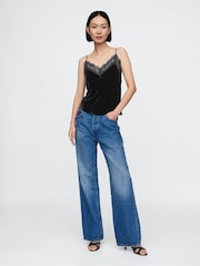 Gap Black V-Neck Velvet Lace-Trim Cami Top - Image 3 of 8