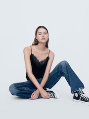 Gap Black V-Neck Velvet Lace-Trim Cami Top - Image 5 of 8
