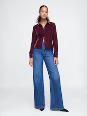 Gap Red Long Sleeved Cropped Velvet Shirt - Image 3 of 4