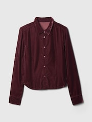 Gap Red Long Sleeved Cropped Velvet Shirt - Image 4 of 4