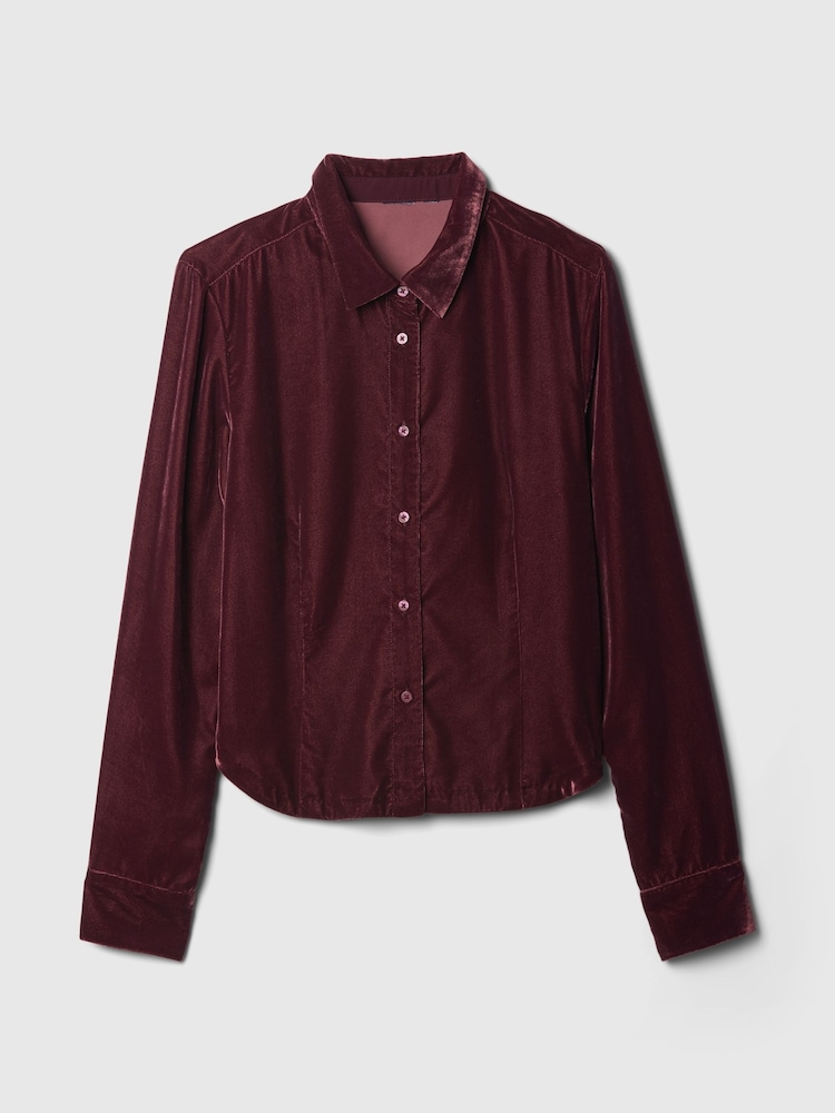 Gap Red Long Sleeved Cropped Velvet Shirt - Image 4 of 4