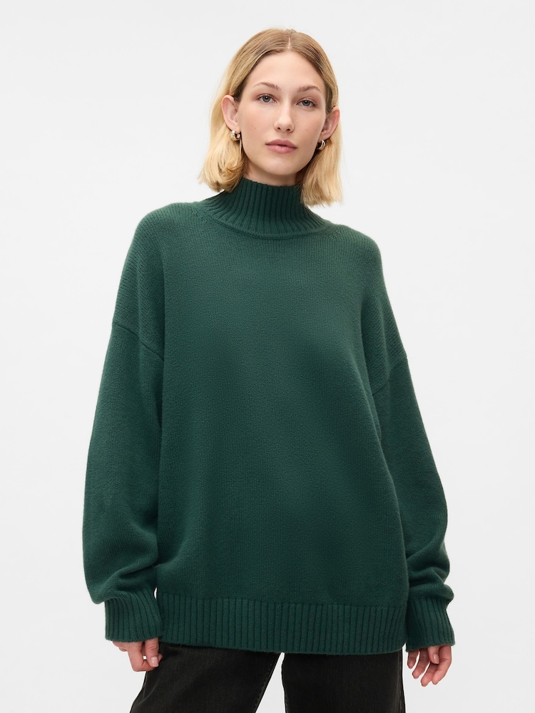 Gap Green CashSoft Mock Neck Ribbed Knit Jumper - Image 1 of 5 Gap Green CashSoft Mock Neck Ribbed Knit Jumper - Image 1 of 5