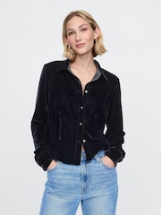 Gap Black Long Sleeved Cropped Velvet Shirt - Image 1 of 4