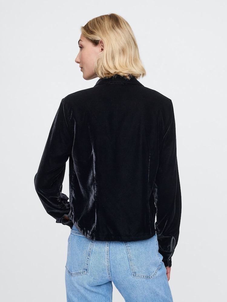 Gap Black Long Sleeved Cropped Velvet Shirt - Image 2 of 4