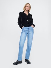 Gap Black Long Sleeved Cropped Velvet Shirt - Image 3 of 4