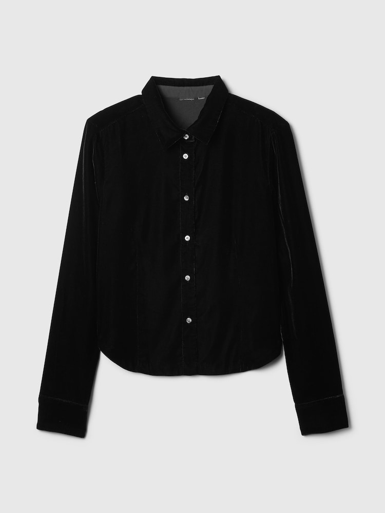 Gap Black Long Sleeved Cropped Velvet Shirt - Image 4 of 4