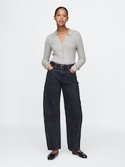 Gap Grey CashSoft Rib Polo Cardigan - Image 3 of 5