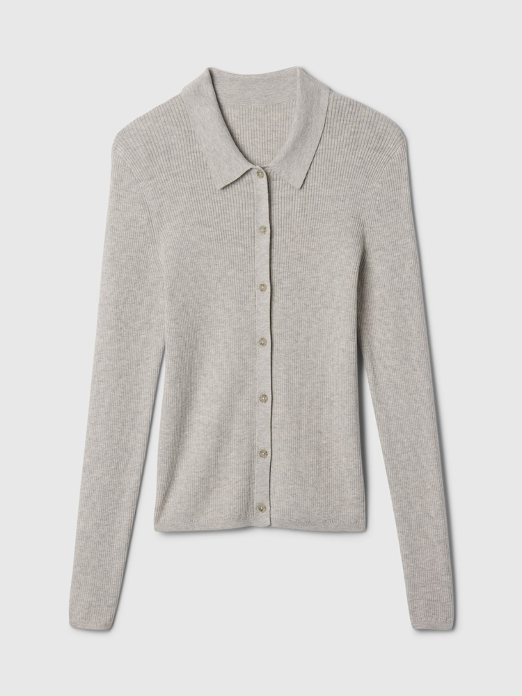 Gap Grey CashSoft Rib Polo Cardigan - Image 5 of 5