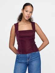 Gap Red Velvet Square-Neck Cropped Top - Image 1 of 4