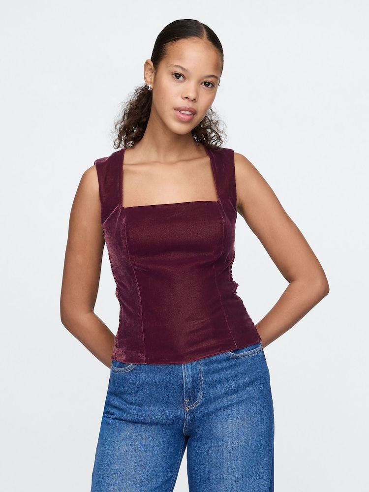 Gap Red Velvet Square-Neck Cropped Top - Image 1 of 4