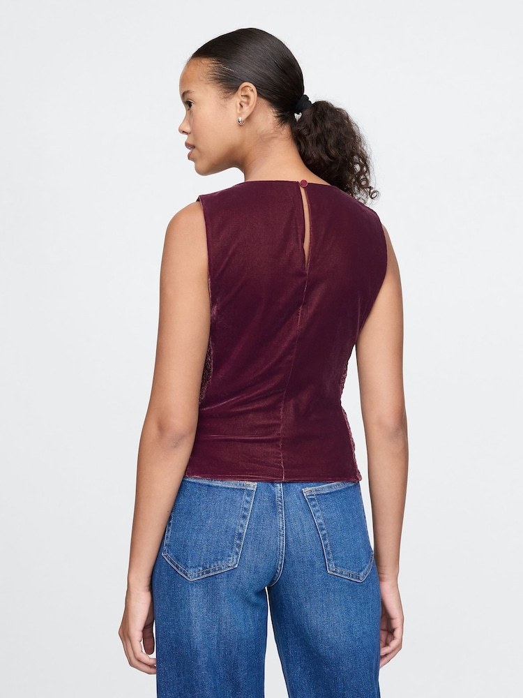 Gap Red Velvet Square-Neck Cropped Top - Image 2 of 4