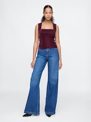 Gap Red Velvet Square-Neck Cropped Top - Image 3 of 4