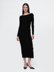 Gap Black Boatneck Rib Midi Jumper Dress - Image 1 of 5