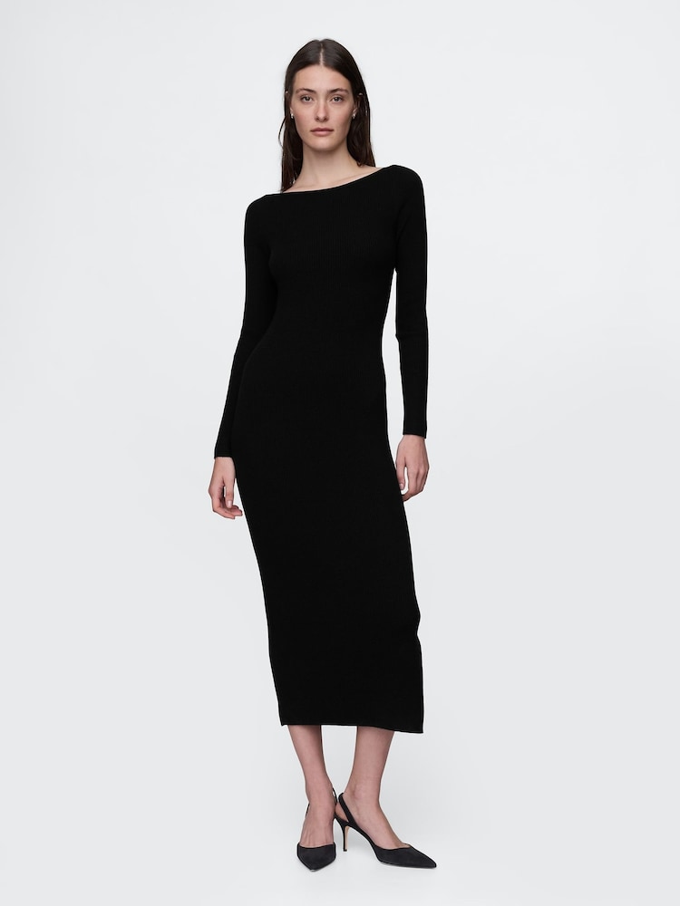 Gap Black Boatneck Rib Midi Jumper Dress - Image 1 of 5