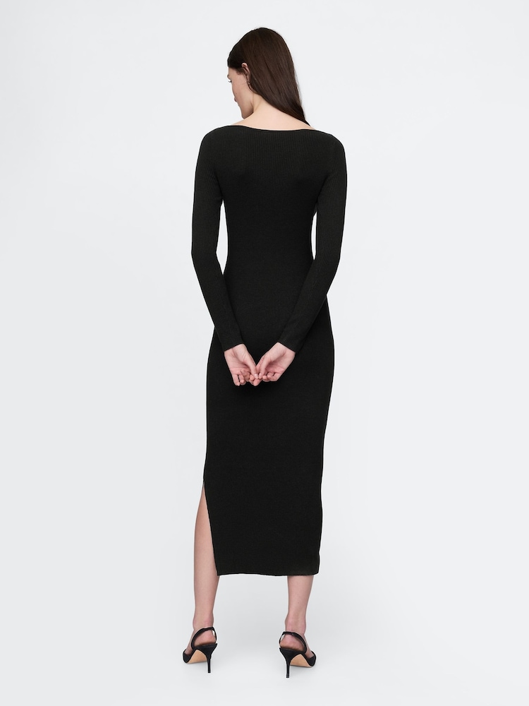 Gap Black Boatneck Rib Midi Jumper Dress - Image 2 of 5