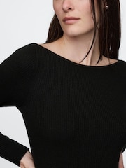 Gap Black Boatneck Rib Midi Jumper Dress - Image 5 of 5