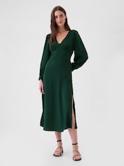 Gap Green Satin Empire Midi Dress - Image 1 of 5