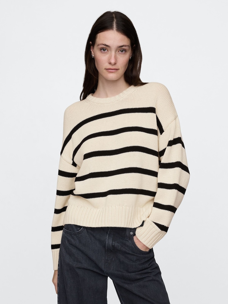 Gap Cream/Navy Blue Stripe Cotton Crew Neck Jumper - Image 1 of 5