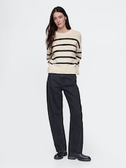 Gap Cream/Navy Blue Stripe Cotton Crew Neck Jumper - Image 3 of 5
