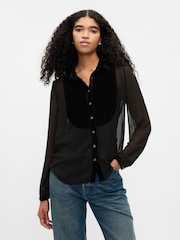 Gap Black Classic Velvet Oversized Shirt - Image 1 of 5