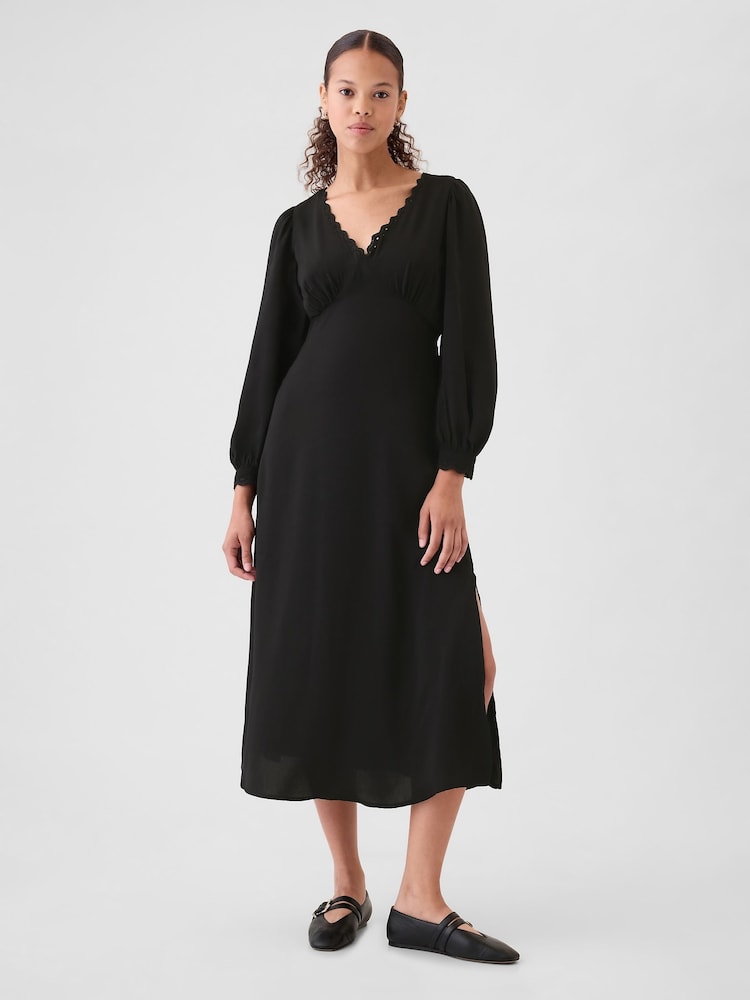 Gap Black Satin Empire Midi Dress - Image 1 of 5