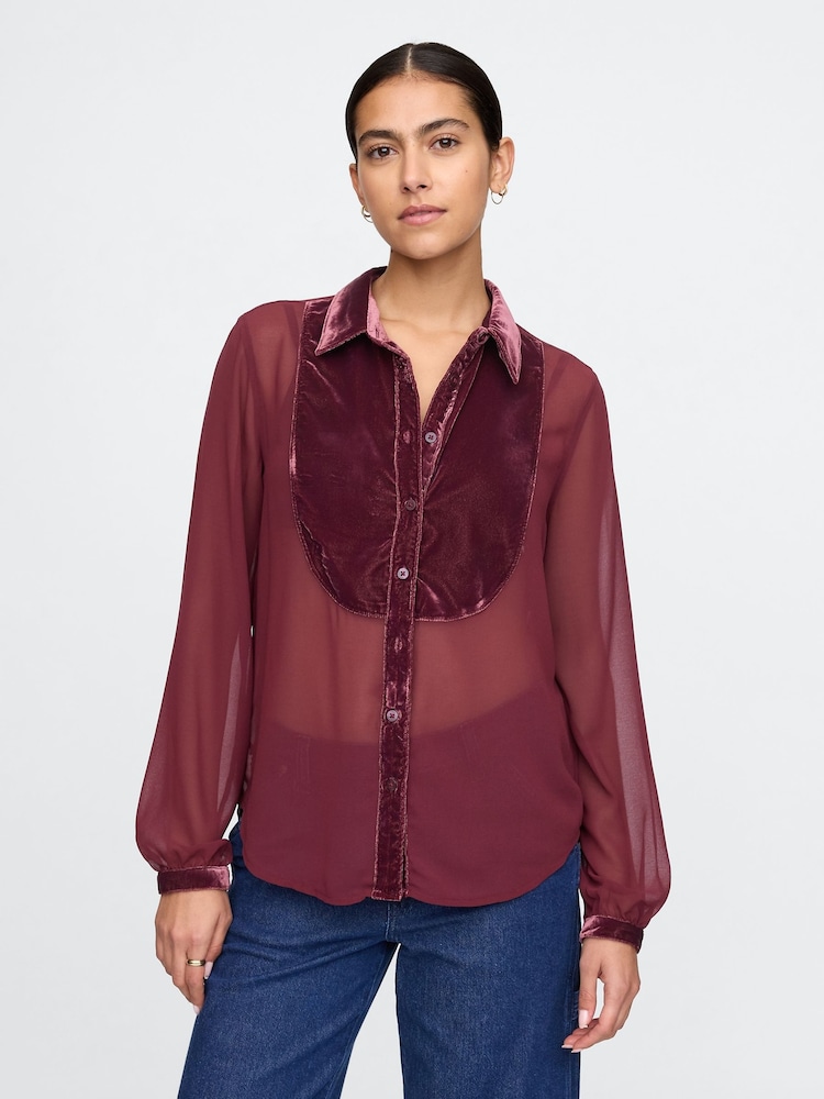 Gap Red Classic Velvet Oversized Shirt - Image 1 of 5 Gap Red Classic Velvet Oversized Shirt - Image 1 of 5