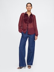 Gap Red Classic Velvet Oversized Shirt - Image 3 of 5
