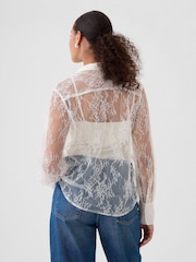 Gap White Sheer Lace Classic Shirt - Image 2 of 5
