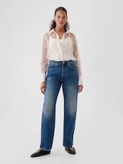Gap White Sheer Lace Classic Shirt - Image 3 of 5