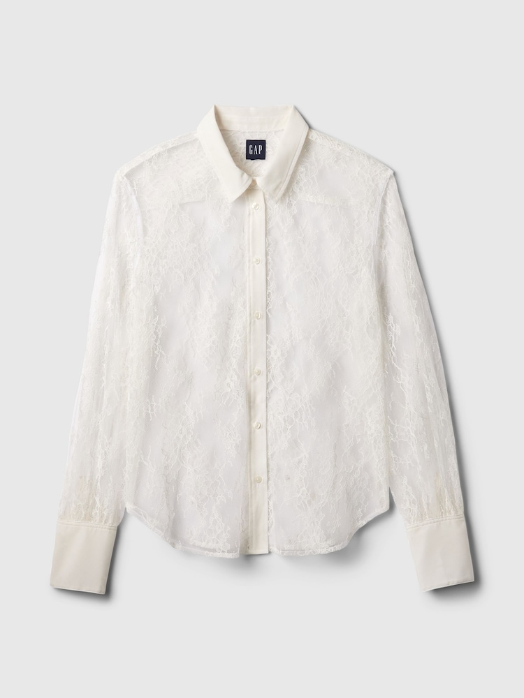 Gap White Sheer Lace Classic Shirt - Image 5 of 5 Gap White Sheer Lace Classic Shirt - Image 5 of 5