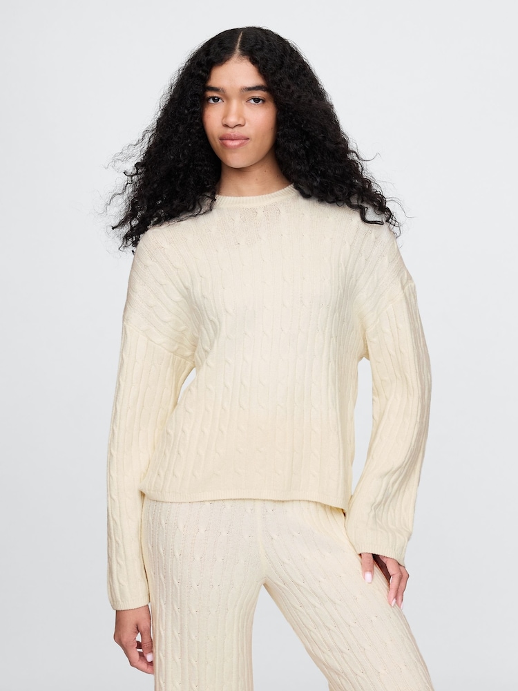 Gap Cream CashSoft Cable-Knit Jumper - Image 1 of 5 Gap Cream CashSoft Cable-Knit Jumper - Image 1 of 5