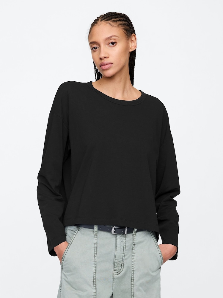 Schwarz - Gap favorite langärmliges Oversized-T-Shirt aus Baumwoll-Modal mit Rundhalsausschnitt - Bild 1 von 5 Schwarz - Gap favorite langärmliges Oversized-T-Shirt aus Baumwoll-Modal mit Rundhalsausschnitt - Bild 1 von 5