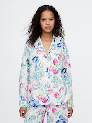 Gap White/Blue Floral Long Sleeve Poplin Pyjama Shirt - Image 1 of 5