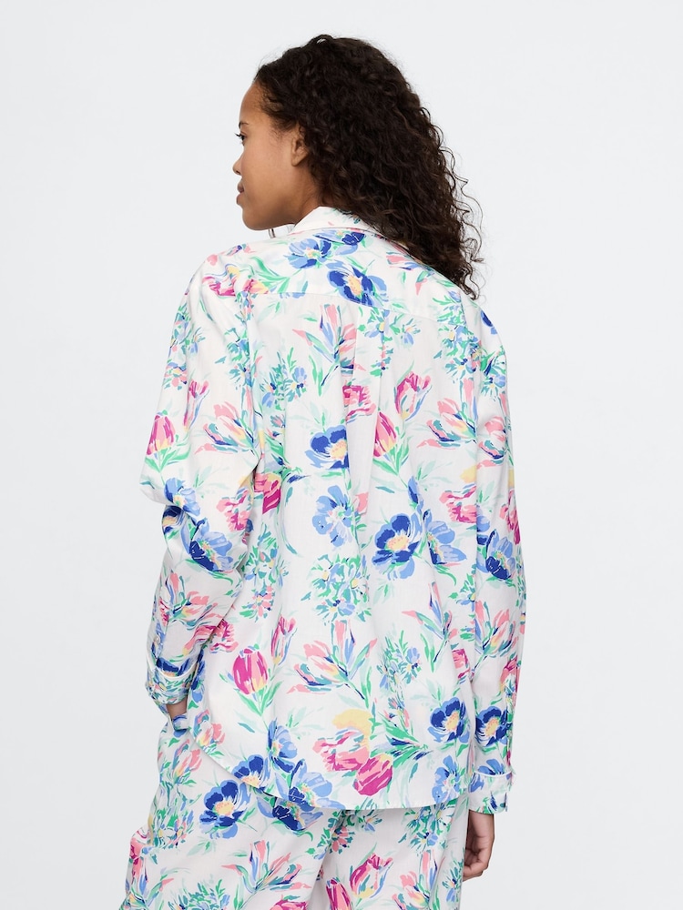 Gap White/Blue Floral Long Sleeve Poplin Pyjama Shirt - Image 2 of 5