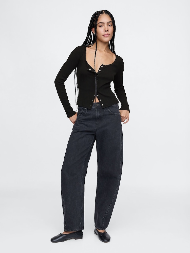 Gap Black Cropped Pointelle Cardigan - Image 3 of 4
