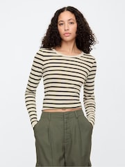 Crema de rayas - Camiseta de manga larga con cuello redondo en algodón modal Favoritos de Gap - Imagen 1 de 6
