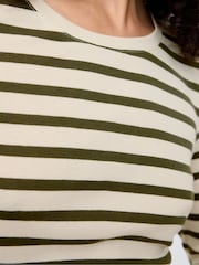 Crema de rayas - Camiseta de manga larga con cuello redondo en algodón modal Favoritos de Gap - Imagen 4 de 6
