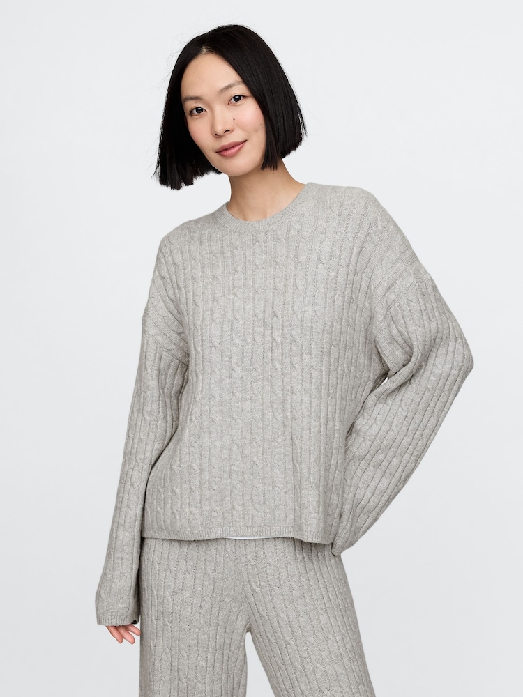 Gap Grey CashSoft Cable-Knit Jumper - Image 1 of 5 Gap Grey CashSoft Cable-Knit Jumper - Image 1 of 5