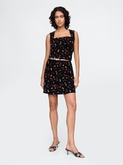 Gap Black Floral Velvet Square-Neck Cropped Top - Image 3 of 5