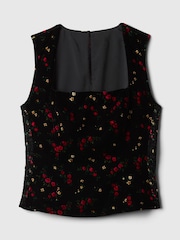 Gap Black Floral Velvet Square-Neck Cropped Top - Image 4 of 5