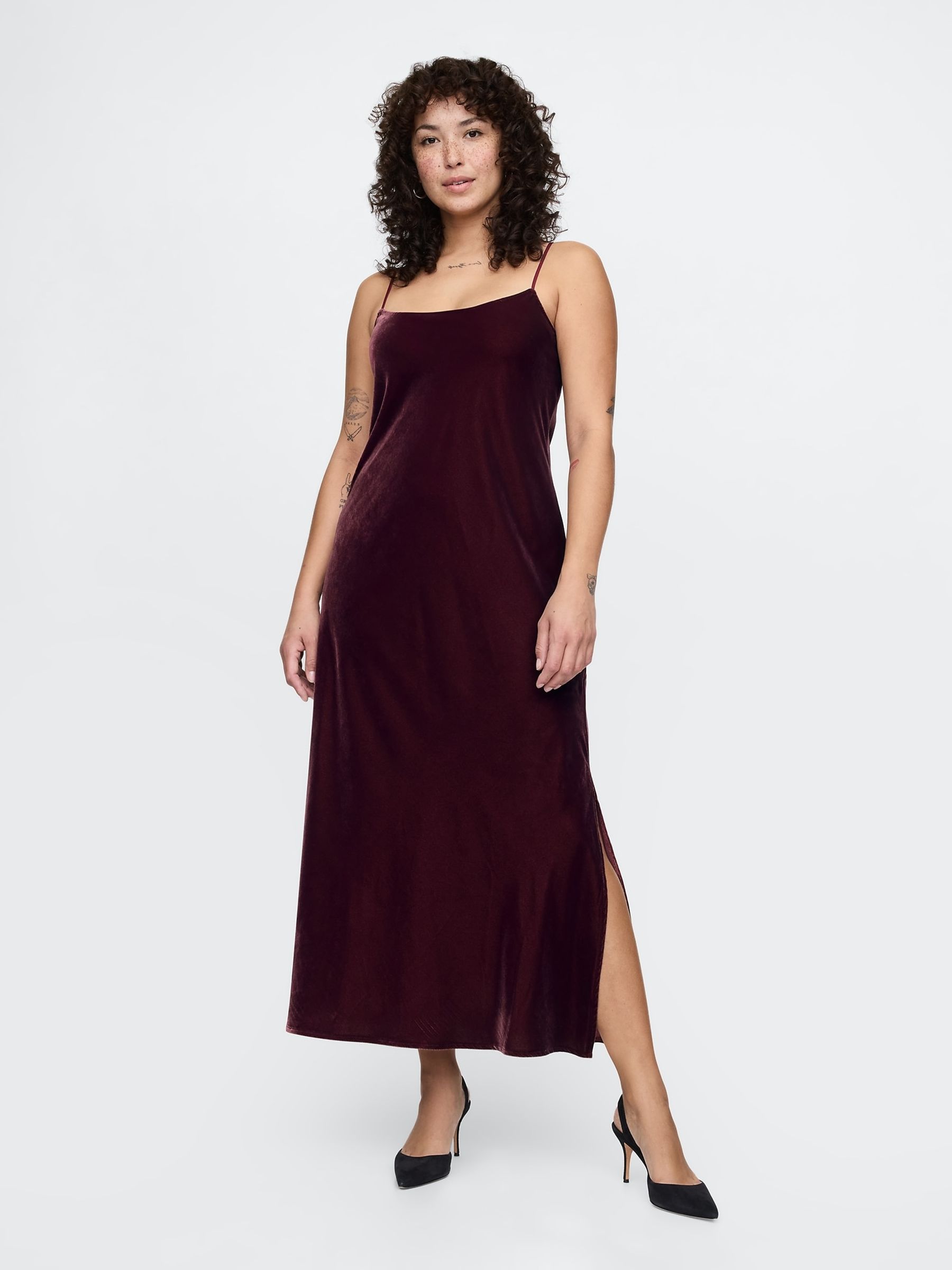 Gap Red Velvet Midi Slip Dress - Image 1 of 5
