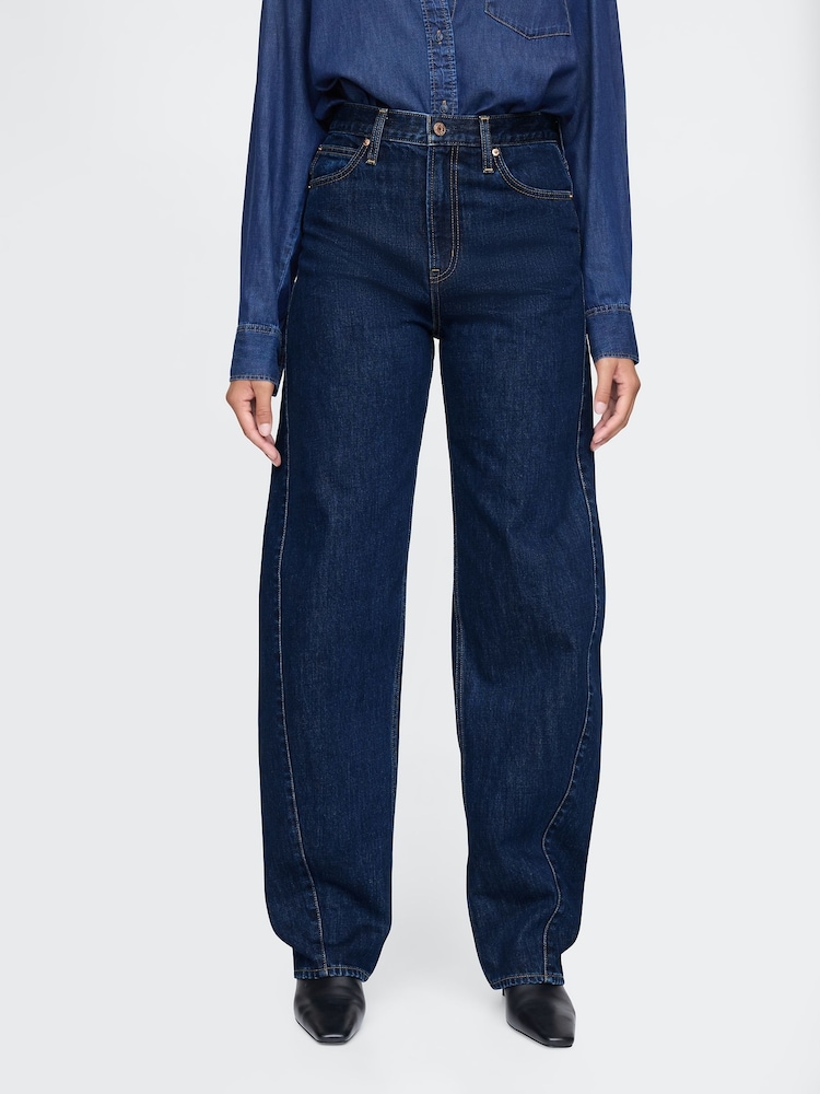 Gap Dark Indigo Blue High Waisted Barrel Jeans - Image 1 of 9