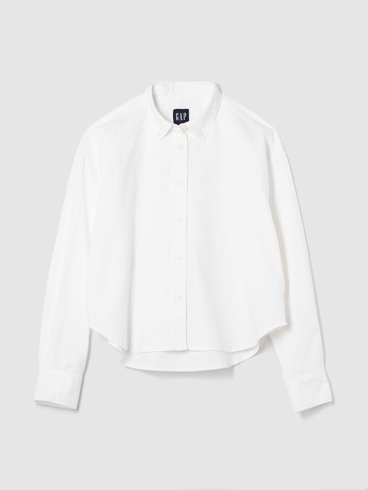Gap White Poplin Cropped Oversized Shirt - Image 1 of 4 Gap White Poplin Cropped Oversized Shirt - Image 1 of 4