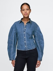 Gap Blue Barrel-Sleeve Denim Shirt - Image 1 of 5